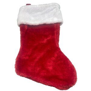 Christmas stocking foe fur solid red white decor 15" READ